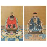 Pair of Chinese watercolour portraits on silk.