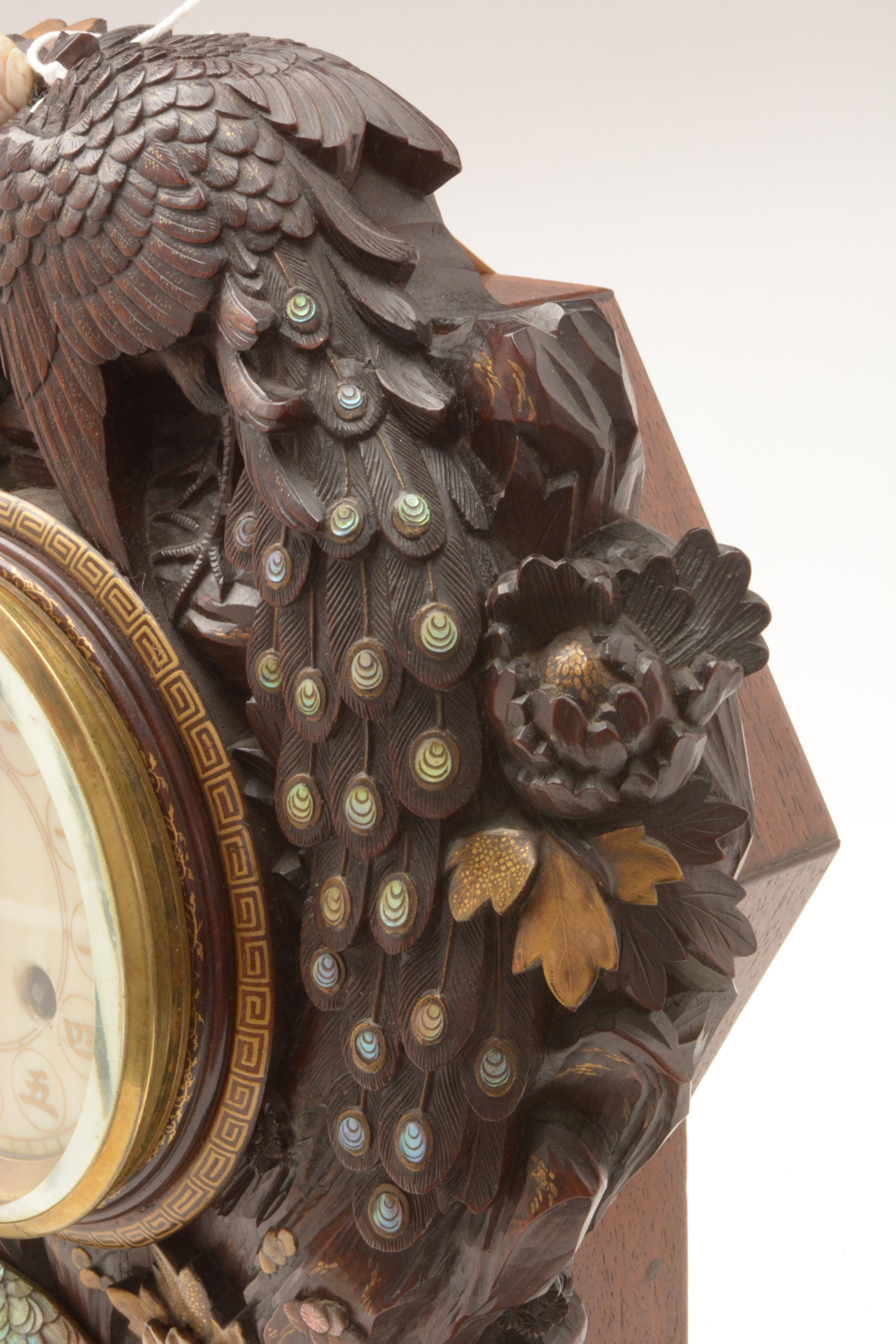 A rare and unusual Japanese carved mantel clock. - Image 4 of 14