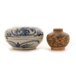 Chinese porcelain Swatow ware jar and cover; and a blue and white jar.