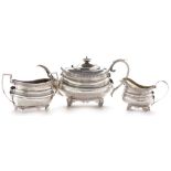 Matched three piece silver tea set