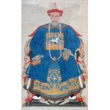 Chinese Qing Dynasty: a watercolour ancestral portrait.