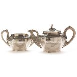 Irish silver teapot and sugar bowl