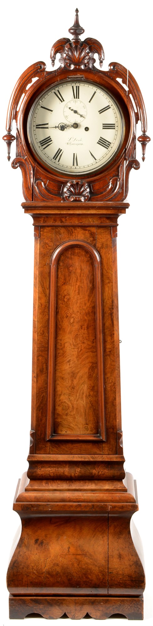 L. Lesh, Glasgow: a Victorian figured walnut longcase clock.