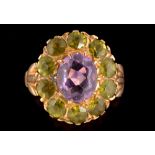 Amethyst and peridot cluster ring