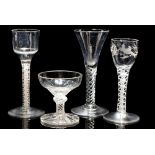 Three wine glasses; and a sweetmeat glass.