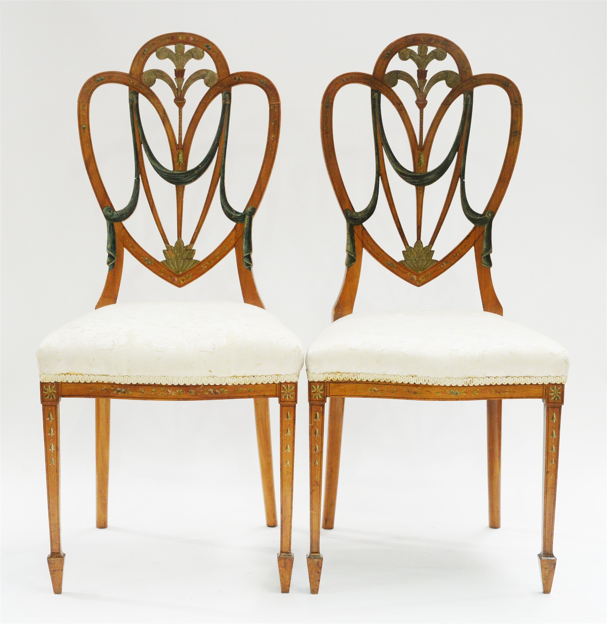 Pair painted satinwood occasional chairs.