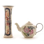 Chinese sleeve vase; and Chinese teapot.
