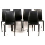 Titta Paoloni for Frag: Evia H black fully leather-upholstered dining chairs, set of six.