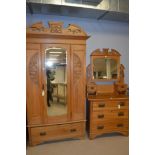 Victorian satin walnut wardrobe & dressing chest