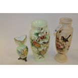 3 Victorian enamelled glass vases