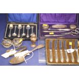 Silver manicure set and six silver knives