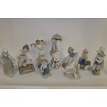 Nine Lladro and Nao figures