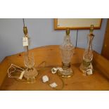 Three table lamps and two shades