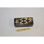 19th Century papier mache snuff box and ivory needle case