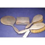Silver hairbrushes, mirror and cigarette case