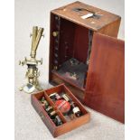 Brass microscope in mahogany case