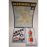 Two enamel signs and a Michelin tin sign