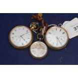 Silver fob watch and two pocket watches