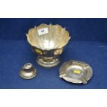 Silver bowl, dish and inkwell