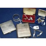 George V silver cigarette case and other items