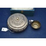 Indian white metal box and cup