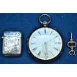 Silver pocket watch and vesta case