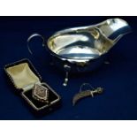 George V silver sauce boat and other items