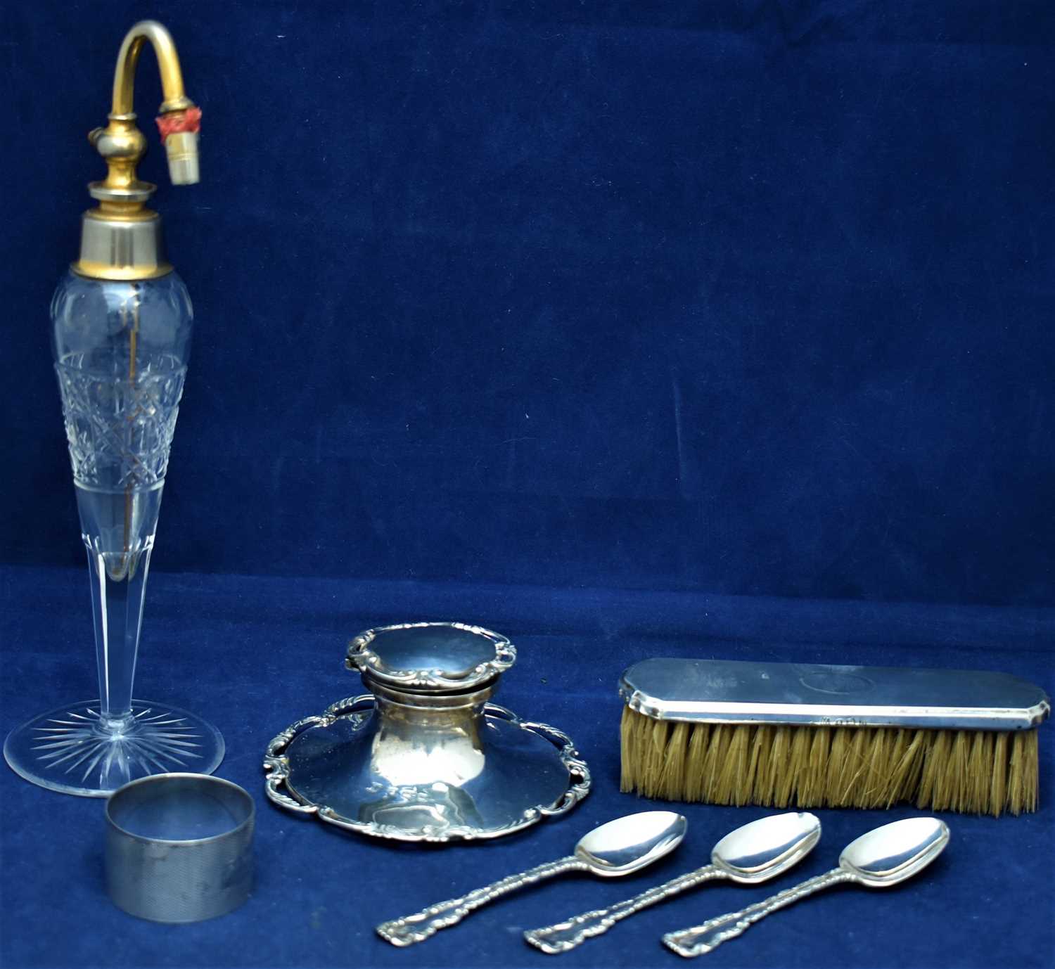 George V silver inkwell and other items