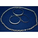 Silver bangles and necklace