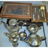 Display cases and contents, and silver plate