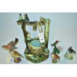 French majolica ornament and bird figurines