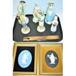 Figurines, Jasperware plaques and a spirit level