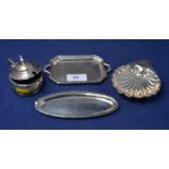 silver mustard pot, butter shell and two dishes.