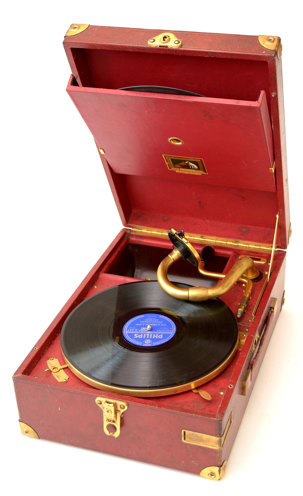 An HMV portable gramophone.