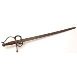 A Spanish style hand wrought decorative rapier, with engraved blade and wire woven hand grip