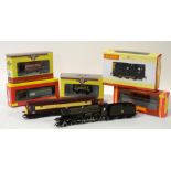 Hornby and Airfix locomotives, shunter and freight wagons.