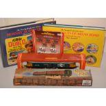 Hornby locomotive, Hogwarts coach; and two books on Hornby products.