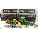 Die-cast model tractors, motor cycles and tinplate toys