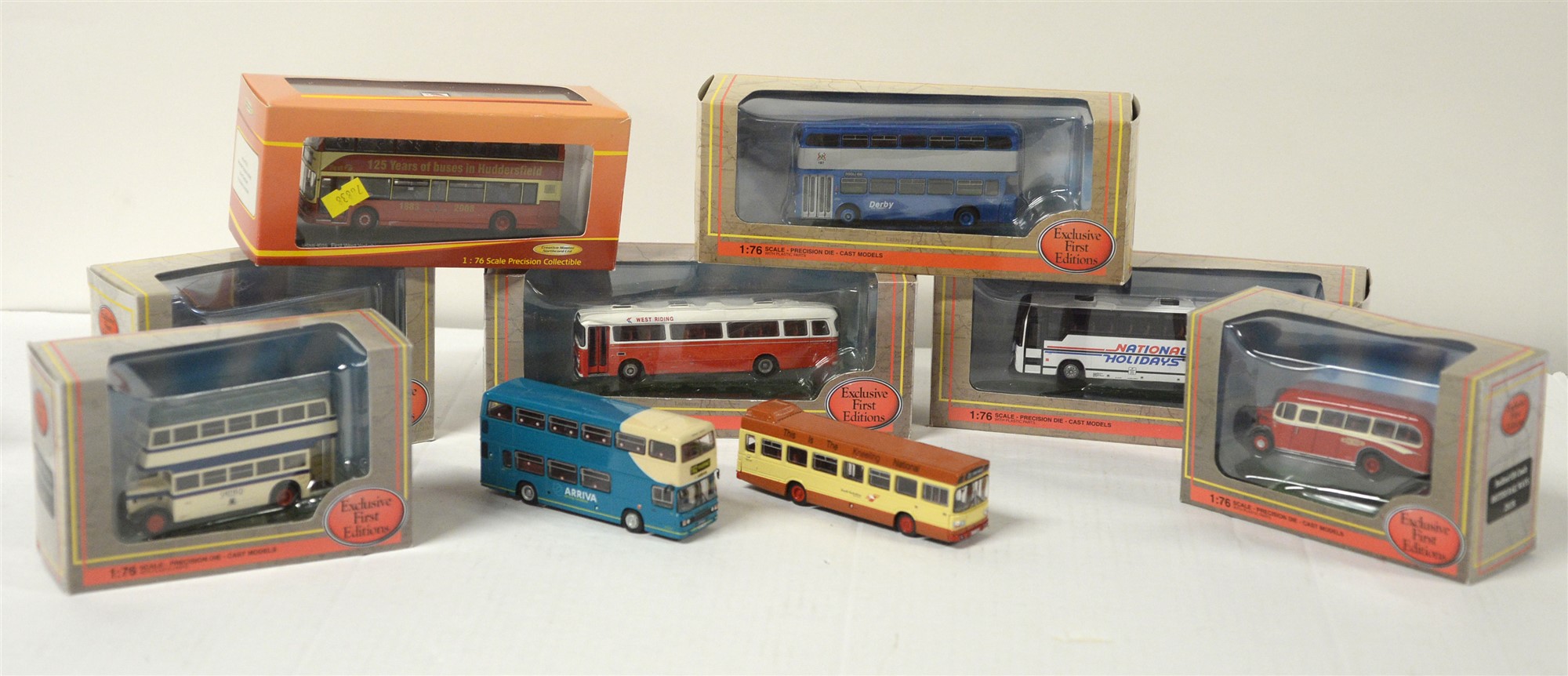 Die-cast model buses.