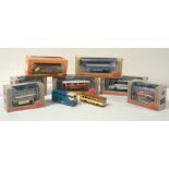 Die-cast model buses.