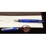 Pelikan fountain pen, Souveran M605 Marine Blue, with rhodinised 14ct fine nib, with papers and