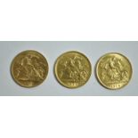 Three half sovereigns