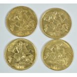 Four gold half sovereigns