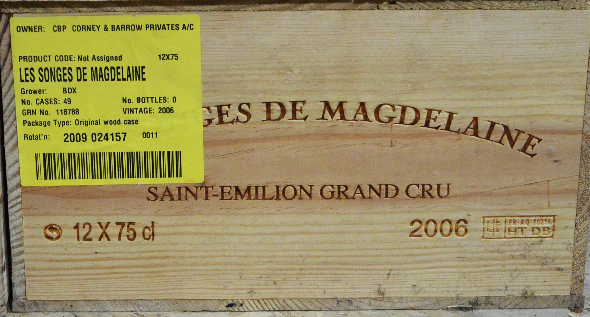Twelves bottles of Les Songs de Magdelaine.