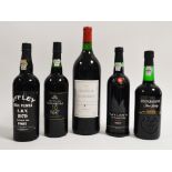 Four bottles of Port and a magnum of Bordeaux