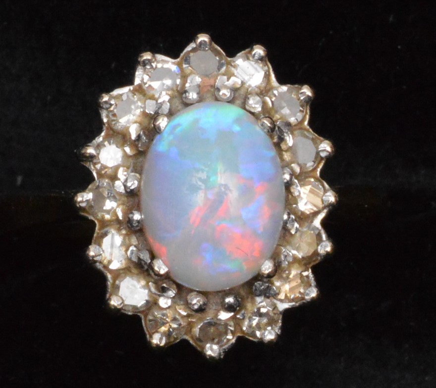 Opal and diamond cluster ring