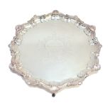 Edward VII silver tray, Sheffield 1905, (marks rubbed), of shaped circular form with shell and