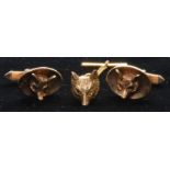 Gold fox's mask cufflinks and lapel pin