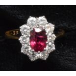 Ruby and diamond cluster ring