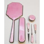 Silver and enamel dressing table set